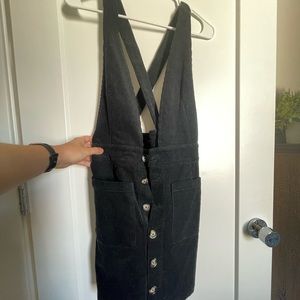 Black Corduroy Button Down Overall Skirt